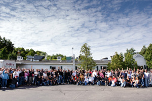 The Lindsey Frank Memorial Motorcycle Ride ride participants and supporters gather at Hart’s Turkey Farm.