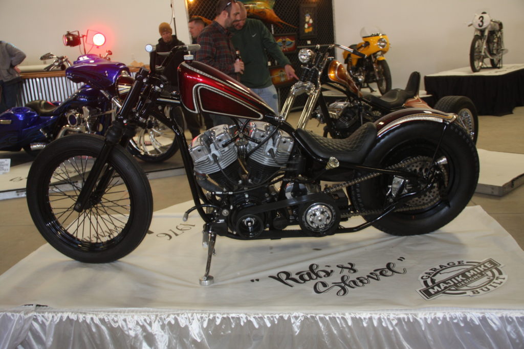 Majik Mike brought this Shovelhead custom with paint by Liquid Illusions - and a trike too.