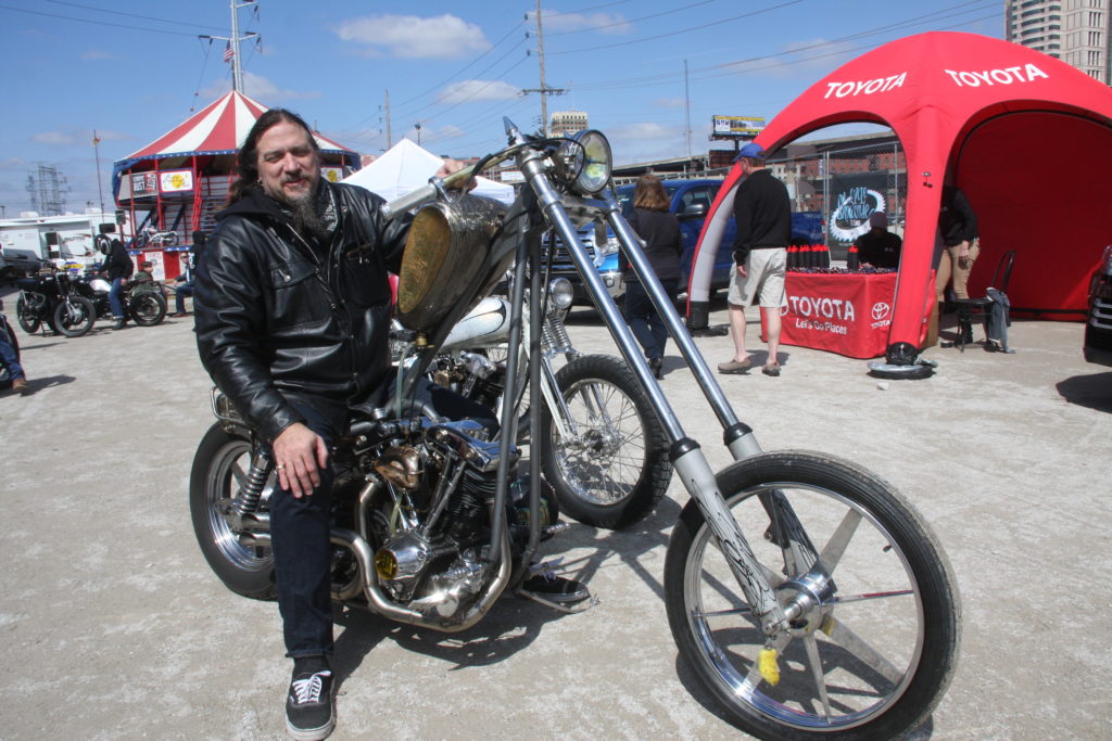 Cycle Showcase STL founder Randy Noldge arrives at the show after the Aidan's Ride benefit Saturday Morning. 